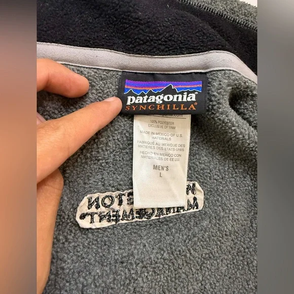 PATAGONIA Mens Vest L Gray Synchilla Full Zip Mock Neck Outdoor Hiking company - Picture 5 of 8